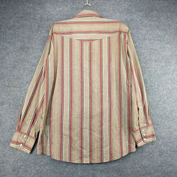 Bit & Bridle Mens Western Shirt Long Sleeve Pearl Snaps Striped SZ XL Brown Red - Picture 3 of 12